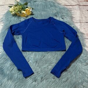 ALPHALETE Dark Blue Stratus Long Sleeve Seamless Crop Tee sz XS